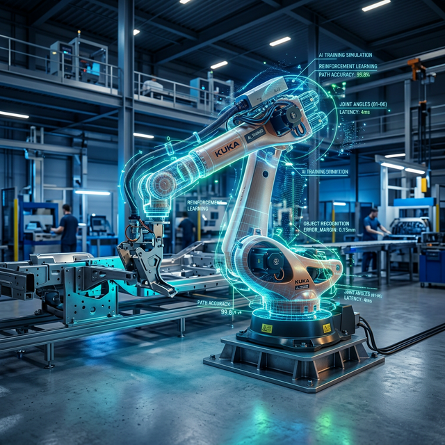 Digital twin di un robot industriale usato per simulazione e training in fabbrica