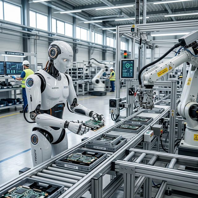 Robot impiegato in ambiente produttivo per attività di automazione avanzata